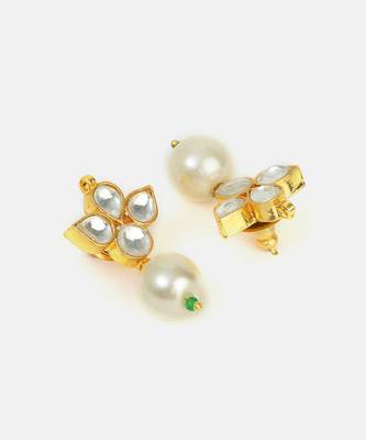 White stone pearl drop kundan stud earrings 4