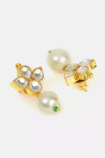 White stone pearl drop kundan stud earrings