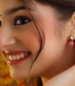 Pink stone kundan stud drop earrings