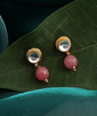 Pink stone kundan stud drop earrings 2