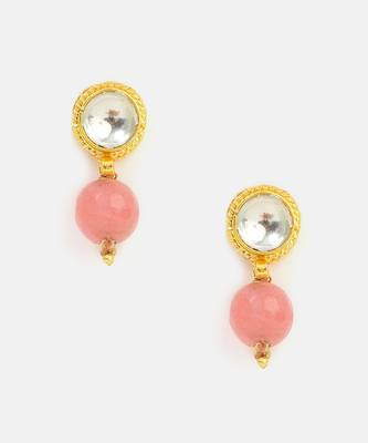 Pink stone kundan stud drop earrings 3