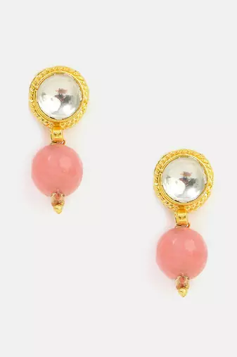 Pink stone kundan stud drop earrings