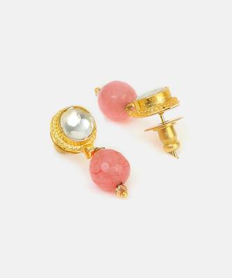 Pink stone kundan stud drop earrings 4