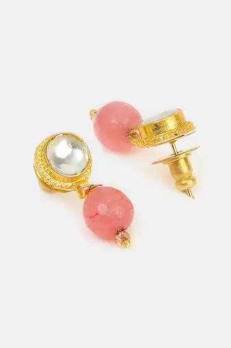 Pink stone kundan stud drop earrings
