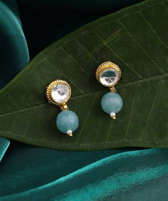 Turquoise blue kundan stud drop earrings 2