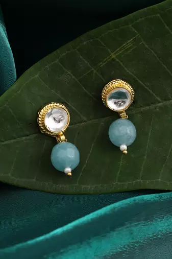 Turquoise blue kundan stud drop earrings