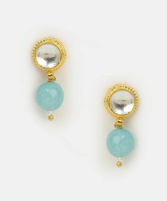 Turquoise blue kundan stud drop earrings 3