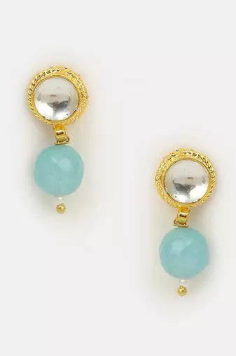Turquoise blue kundan stud drop earrings