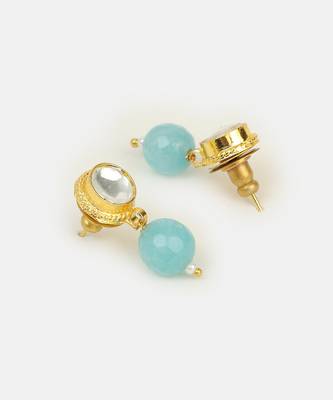 Turquoise blue kundan stud drop earrings 4
