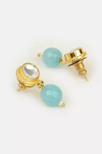 Turquoise blue kundan stud drop earrings