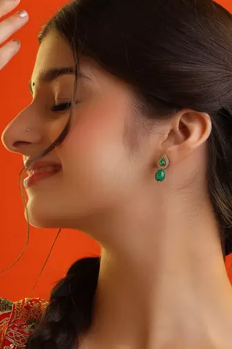 Emerald green american diamond teardrop earrings