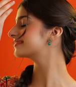 Emerald green american diamond teardrop earrings