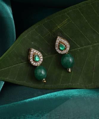 Emerald green american diamond teardrop earrings 2