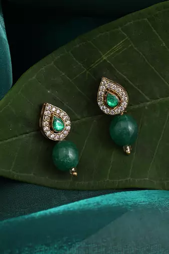 Emerald green american diamond teardrop earrings