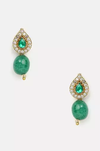 Emerald green american diamond teardrop earrings