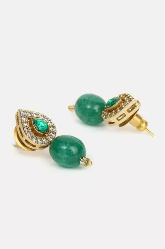 Emerald green american diamond teardrop earrings