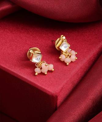 Pink kundan square stud earrings 2
