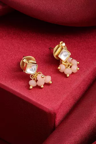 Pink kundan square stud earrings