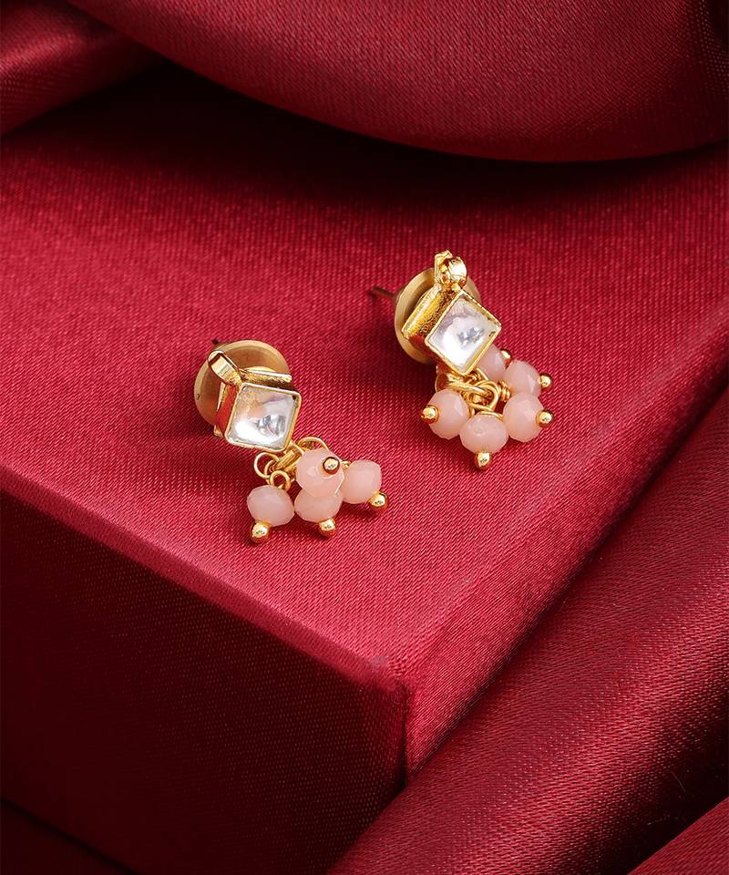 Pink kundan square stud earrings