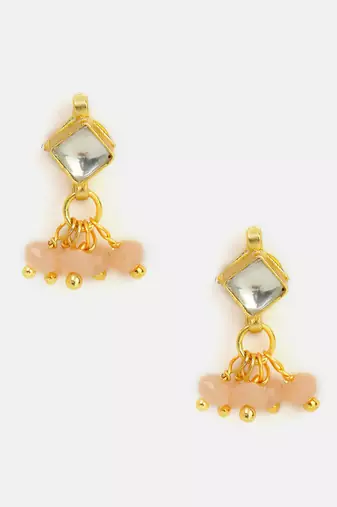 Pink kundan square stud earrings