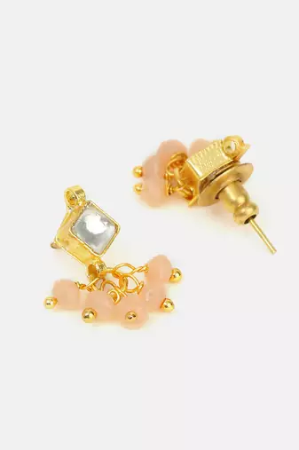 Pink kundan square stud earrings