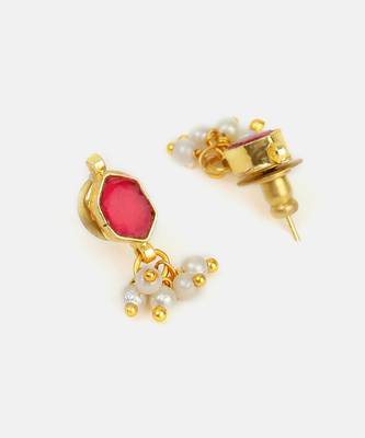 Ruby red stone pearl drop earrings 4