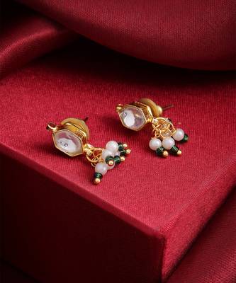 White stone  emerald green beaded stud earrings 2