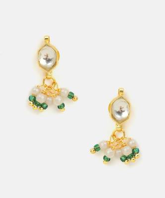 White stone  emerald green beaded stud earrings 3