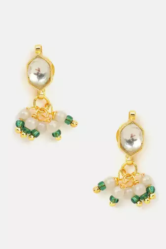 White stone  emerald green beaded stud earrings