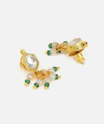 White stone  emerald green beaded stud earrings 4