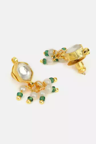 White stone  emerald green beaded stud earrings