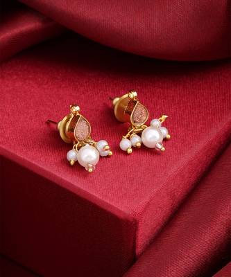 Rose pink stone pearl drop earrings 2