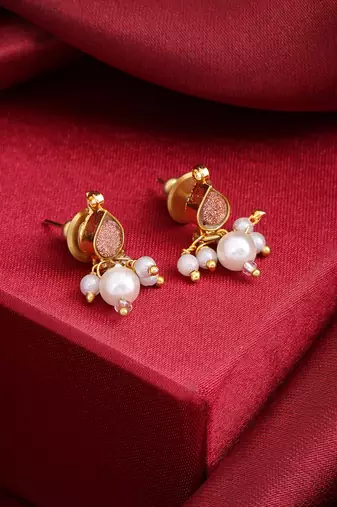 Rose pink stone pearl drop earrings