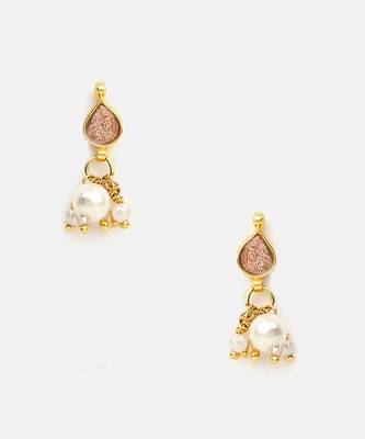 Rose pink stone pearl drop earrings 3