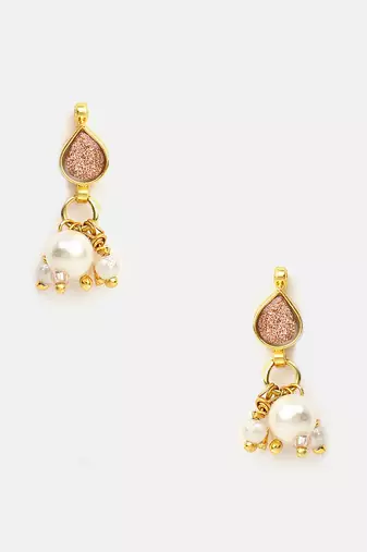 Rose pink stone pearl drop earrings