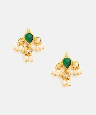 Green stone pearl drop stud earrings 3