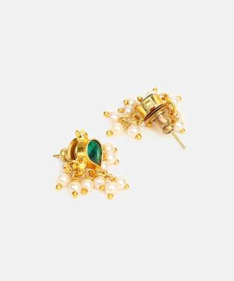 Green stone pearl drop stud earrings 4