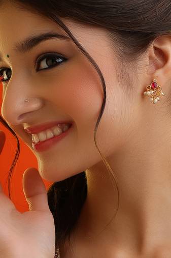 Ruby red maroon pearl drop stud earrings