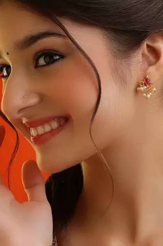 Ruby red maroon pearl drop stud earrings