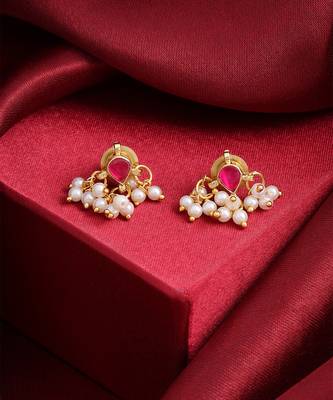 Ruby red maroon pearl drop stud earrings 2