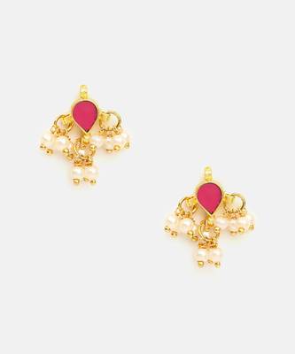 Ruby red maroon pearl drop stud earrings 3