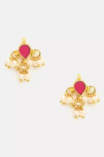 Ruby red maroon pearl drop stud earrings