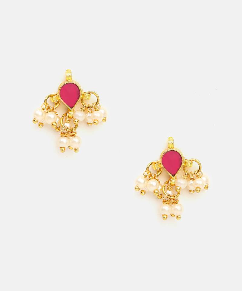 Ruby red maroon pearl drop stud earrings
