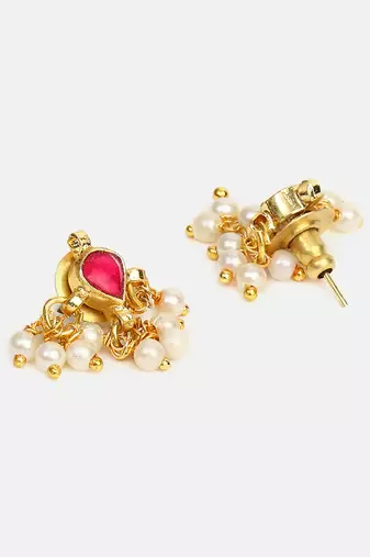 Ruby red maroon pearl drop stud earrings
