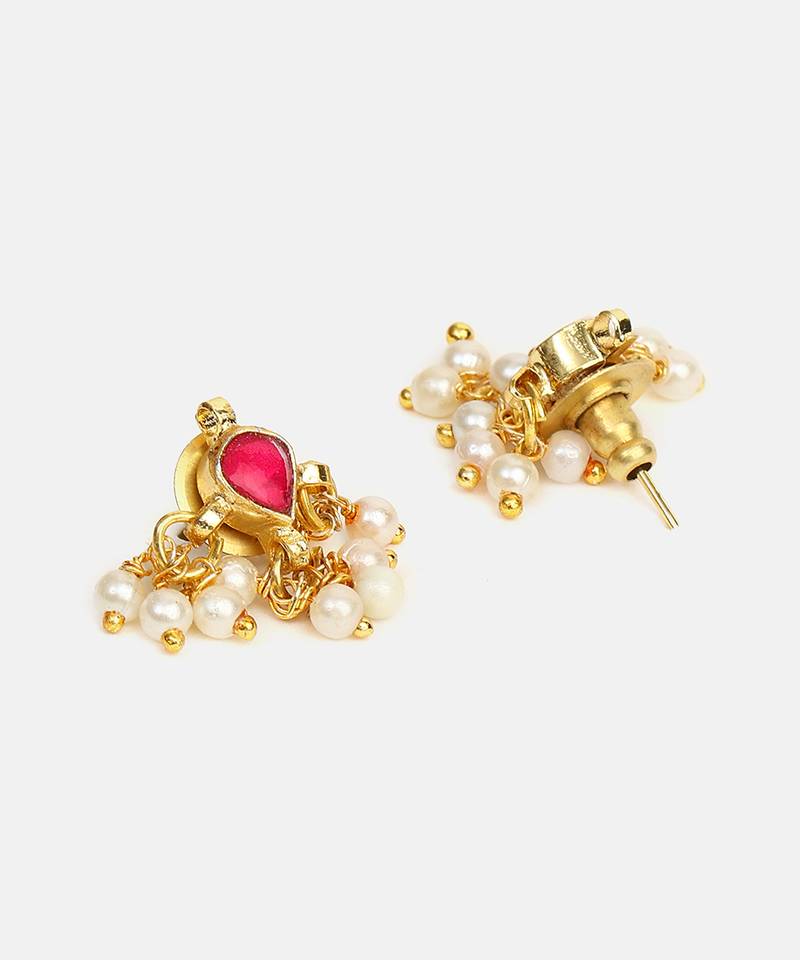 Ruby red maroon pearl drop stud earrings