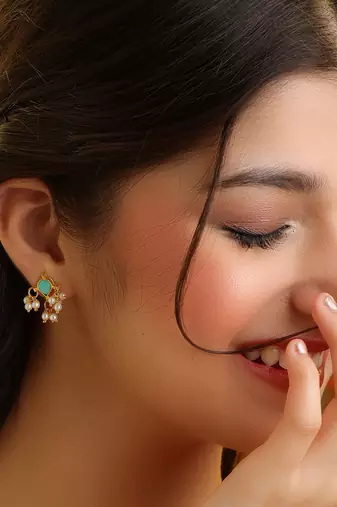 Mint green stone polki mini stud earrings