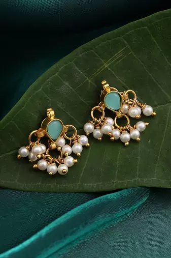 Mint green stone polki mini stud earrings