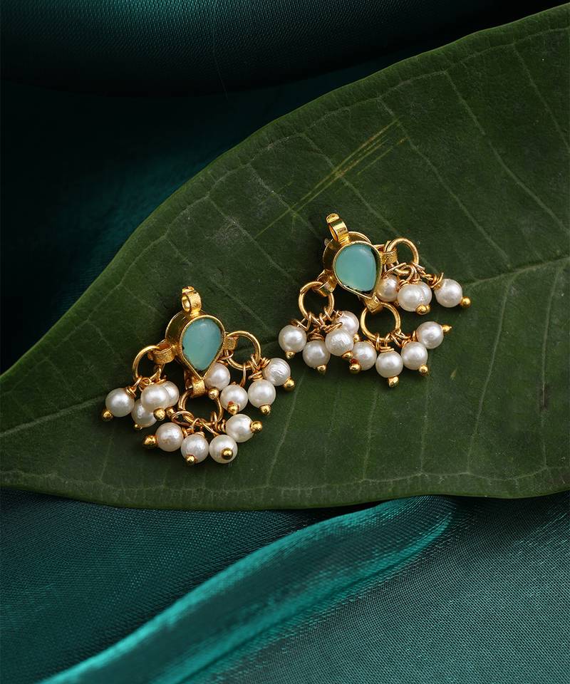 Mint green stone polki mini stud earrings