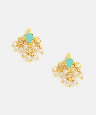 Mint green stone polki mini stud earrings 3