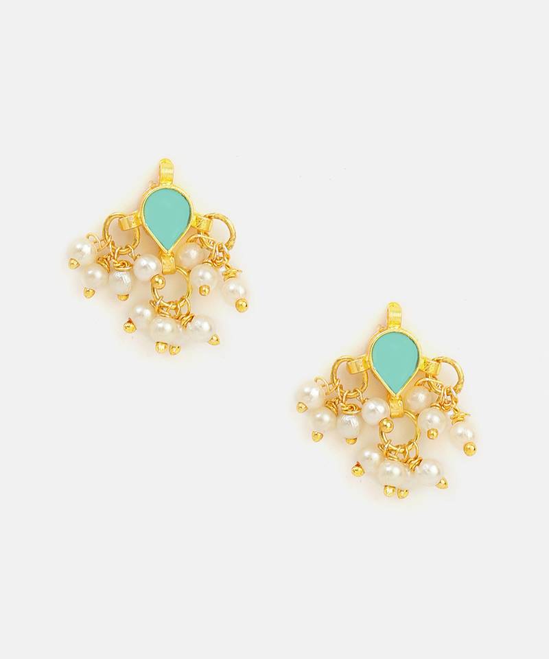 Mint green stone polki mini stud earrings
